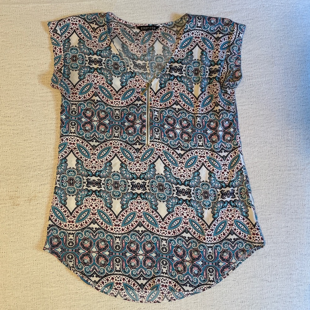 Express Print Zip Up Blouse